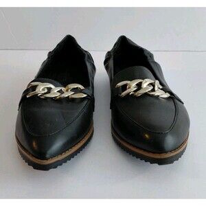 Sophia Taylor Size 8M Black Ballet Flats w/Elastic And Silver Chain Detail